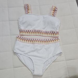 White Textured Bikini with Multicolor Accents